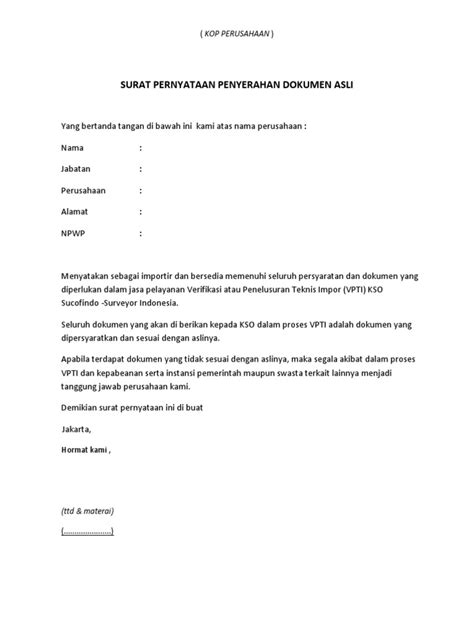 Contoh surat tanda terima dokumen. Contoh Surat Pernyataan Penyerahan Dokumen
