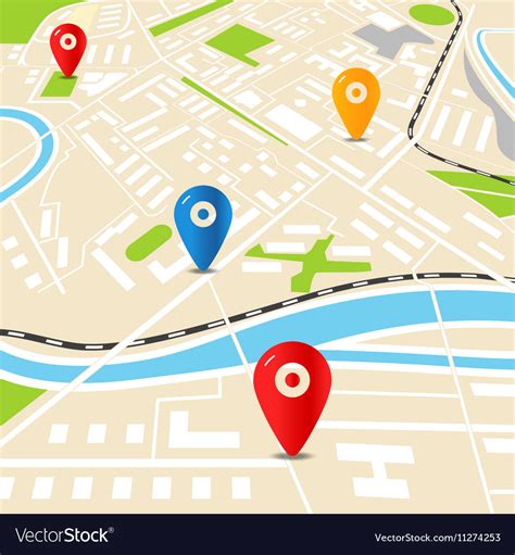 Abstract City Map With Color Pins Flat Design Vector Image