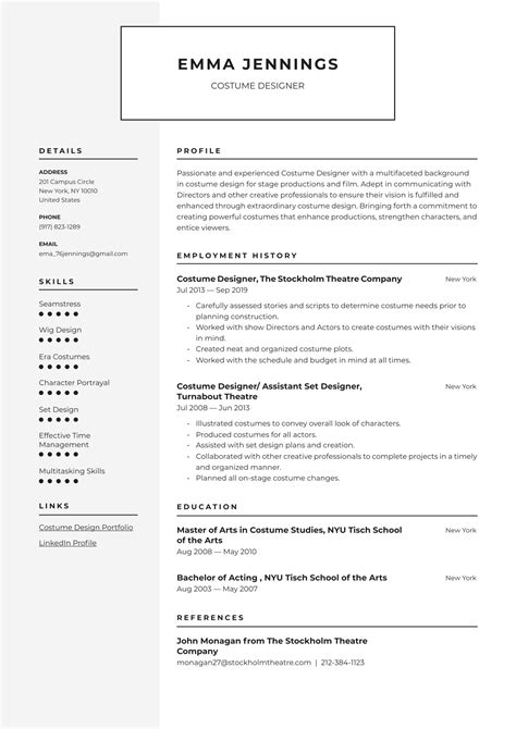 Costume Designer Resume Examples And Writing Tips 2024 ·