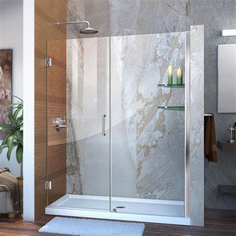The good thing about bypass barn door hardware style for interior doors is that they can be adapted to a variety of styles. DreamLine Unidoor 58 to 59 in. x 72 in. Frameless Hinged/Pivot Shower Door in Chrome with Handle ...