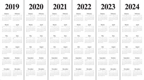 Year 2020 2021 2022 2023 2024 2025 Calendar Vector Design Templa