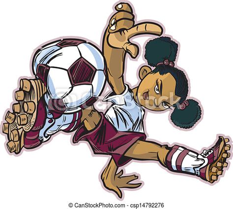 African Break Dancing Soccer Girl Vector Clip Art Cartoon Of An