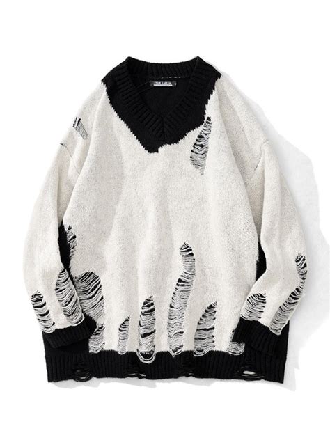 Matched Color Crewneck Ripped Knit Sweater Childshirt