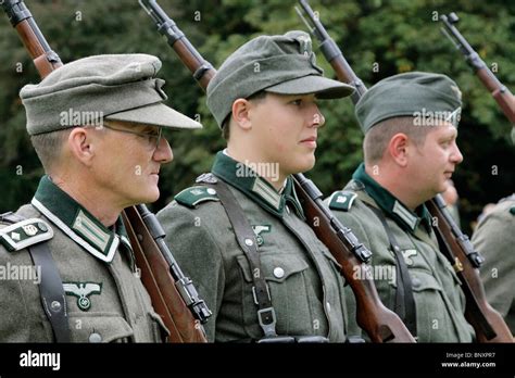 Reenactment Of World War 2 German Soldiers Standing On Parade Stock