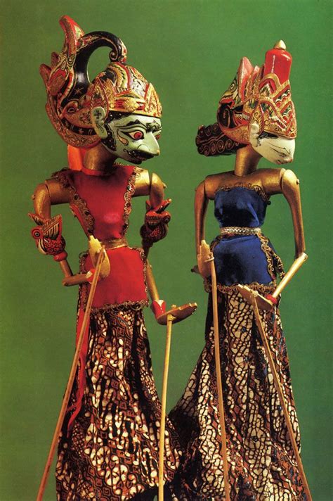 In the form of puppets and human stage characters. Wayang golek puppets Java, Indonesia. 20th century. Carved ...