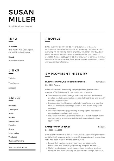 Small Business Owner Resume Guide 12 Examples Pdf 2019