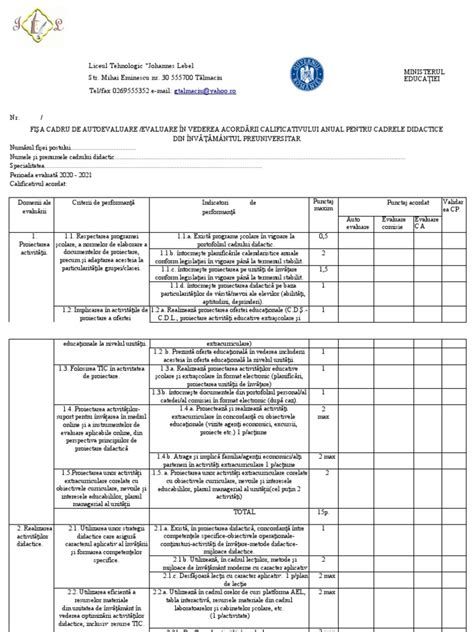 Fisa Evaluare Personal Didactic 2021 Pdf