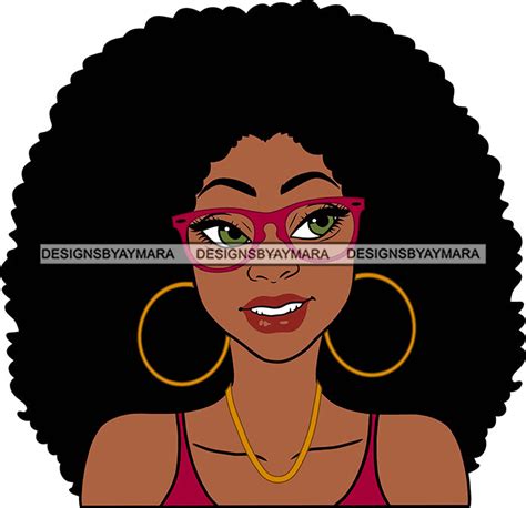 afro girl babe sexy black woman bamboo hoop earrings glasses sexy lips designsbyaymara