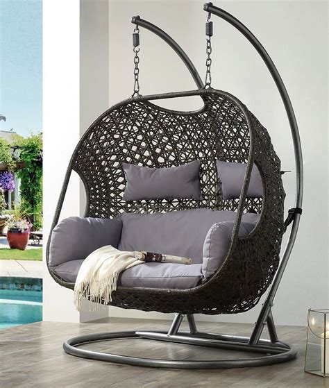 Vasant Outdoor Wicker Patio Swing Chair W Stand By Acme Furniture