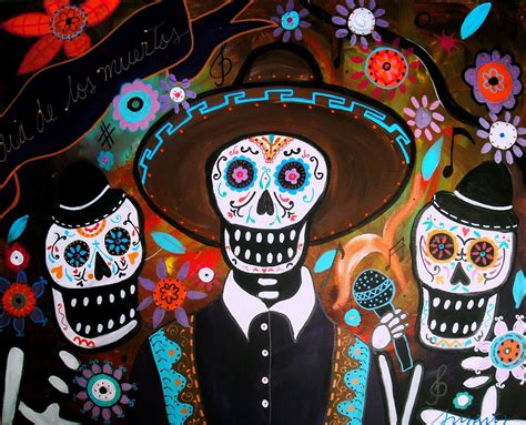 Mexican Folk Art Mariachi Sugar Skull Acrylic Painting