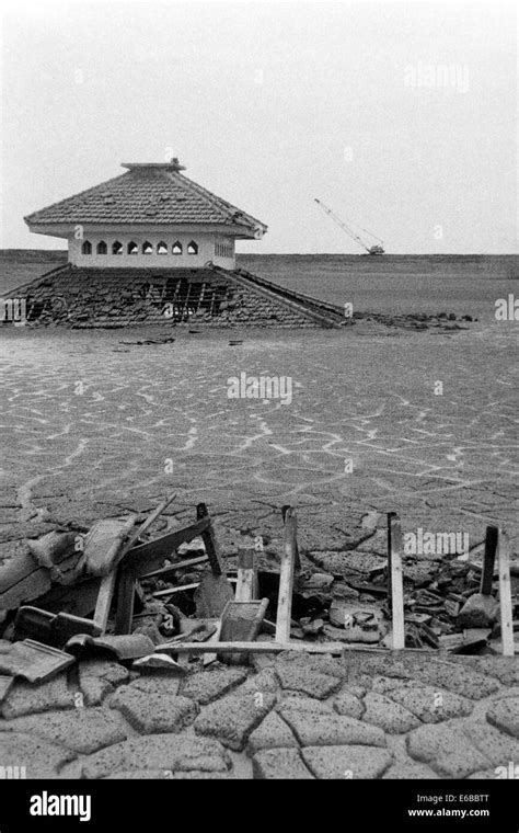 devastated village buried under a sea of hot mud after the disaster in lapindo sidoarjo east