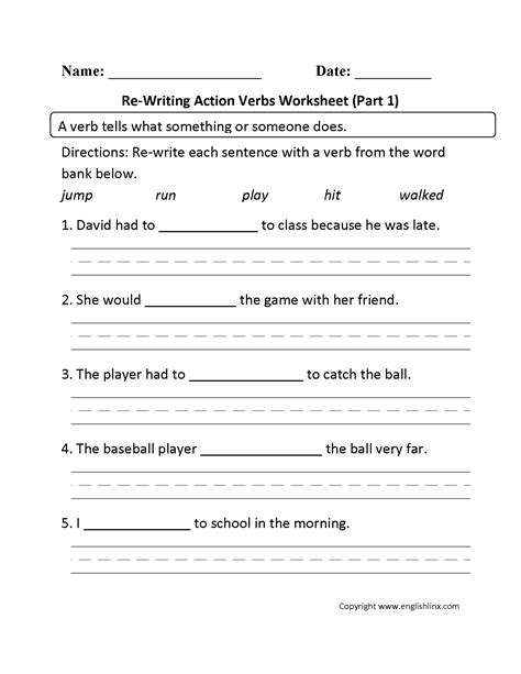 Re-Writing Action Verbs Worksheet Part 1 | Action verbs worksheet, Verb