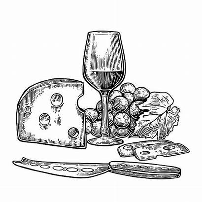 Cheese Wine Vector Knife Clip Illustrations Grapes