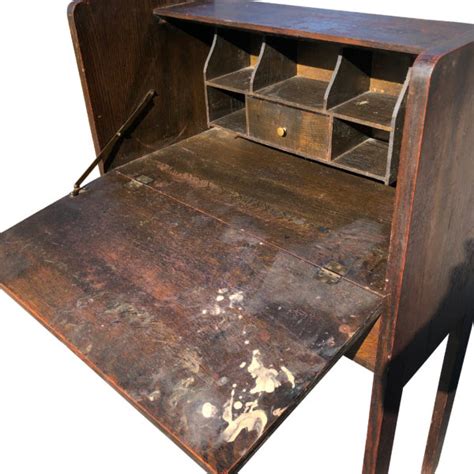 Antique Arts And Crafts Mission Quartersawn Oak Drop Front Secretary Desk