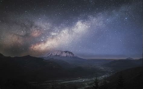 2500x1461 Landscape Nature Starry Night Mountain Snow Milky Way
