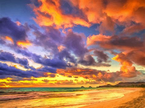 Golden Oahu Sunset Painting By Dominic Piperata Fine Art America