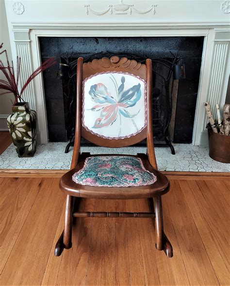 Aramis Orchid Restyled Vintage Folding Rocking Chair With Hand Etsy