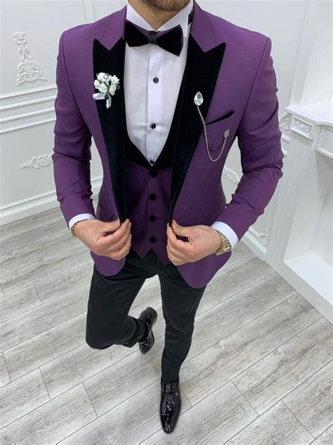 Men Suits Wedding Suit Piece Suits Prom Suits Slim Etsy In Purple Tuxedo Wedding