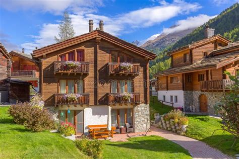 Houses In Zermatt Alpine Village Switzerland Stock Image Image Of