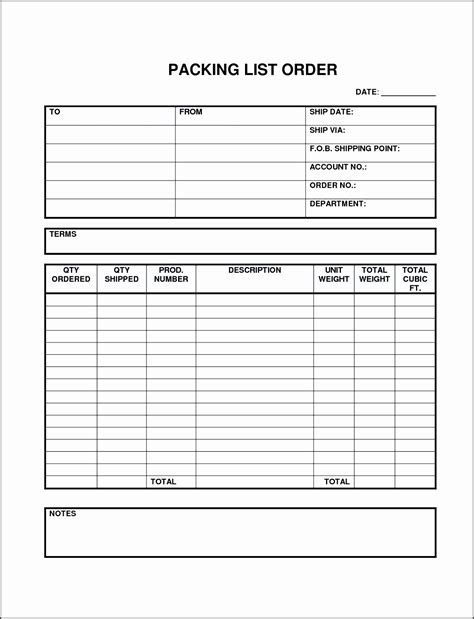 Shipping List Template