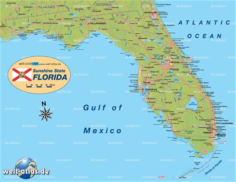 Map Of Florida State Section In United States Usa Welt Atlasde