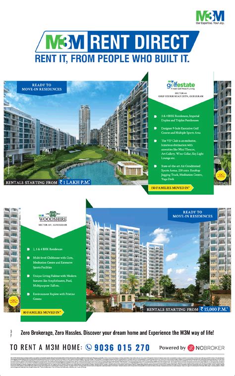 M3M Rent Direct Rent It From People Who Built It Ad - Advert Gallery