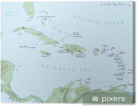 Cuadro En Lienzo Caribe Grandes Y Antillas Menores Mapa Político