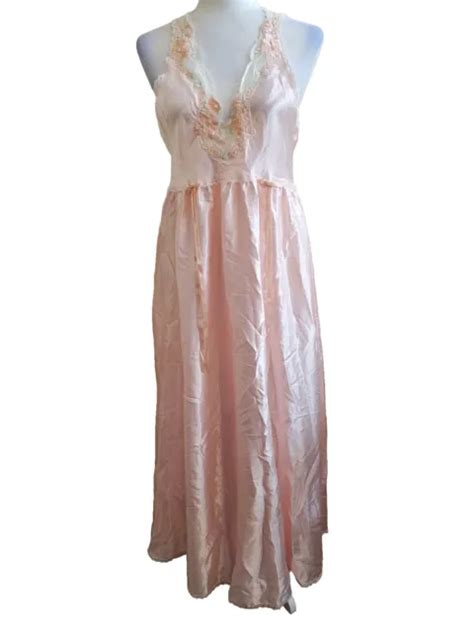 Vtg Gold Label Victorias Secret Sz L Pink Silky Satin Embroidery Long Nightgown 4550 Picclick