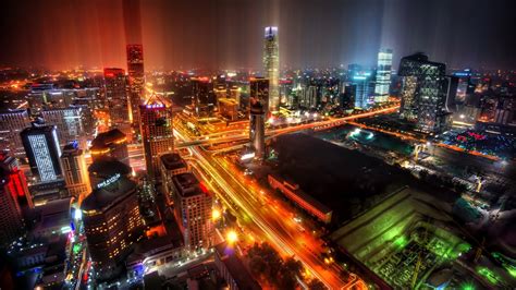 Beijing China Ciudad Noche Luces Rascacielos Fondos De Pantalla