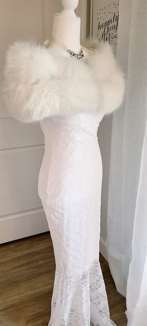 Luxury Vintage Arctic Fox Fur Stole White Bridal Fur Shawl Real Fur