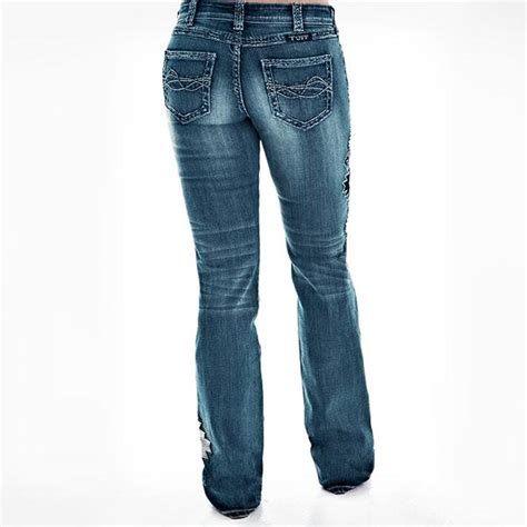 Aztec Leg Embroidery Washed Stretch Bootcut Jeans Pure Fit Story