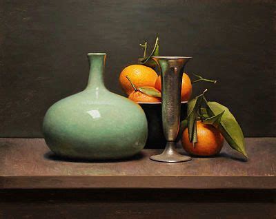 A Painting Of Oranges And A Vase On A Table