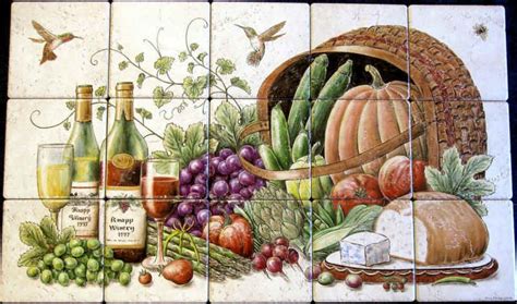 The over all size of this mural is 12 x 12. "Knapp's Bounty-Tuscany" Wine and cheese still life with ...