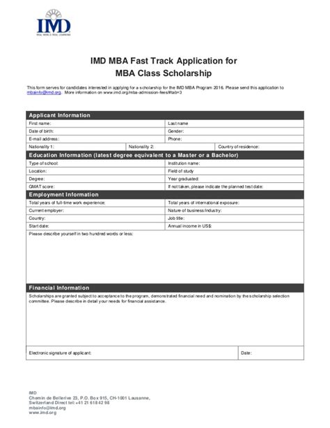 The fast track program is a special, expedited claim processing system for certain types of claims for disability compensation. IMD MBA scholarship fast track application