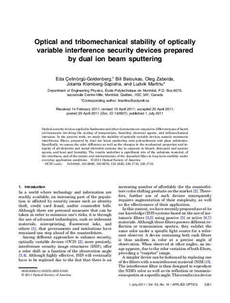 (PDF) Optical and tribomechanical stability of optically variable ...