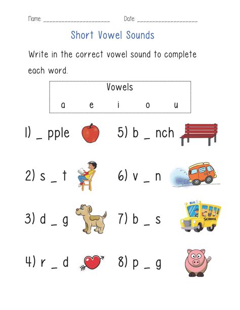 Worksheets For Grade 1 English Vowels Preschool And Kindergarten Worksheets