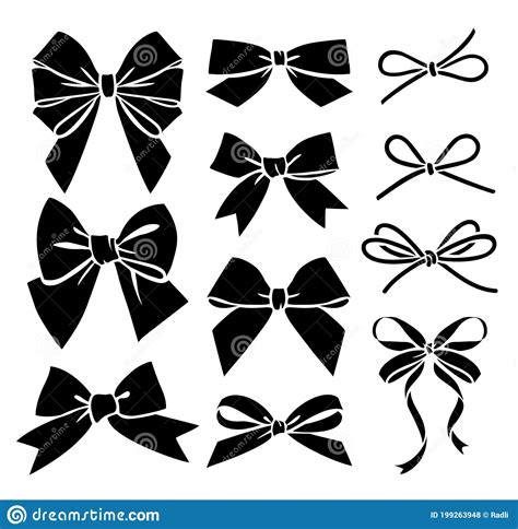 Set Of Decorative Bow Silhouette Vector Stock Illustration Stock