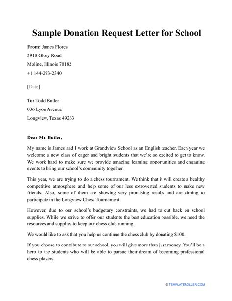 Donation Request Letter For School Download Printable Pdf Templateroller