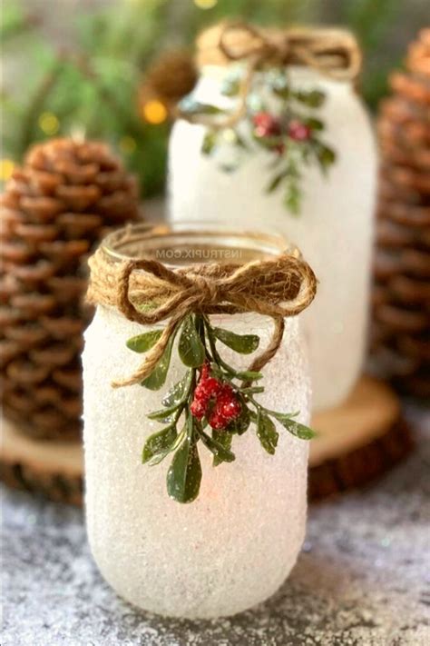 DIY Christmas Craft Snowy Mason Jar Tea Light Holders  click