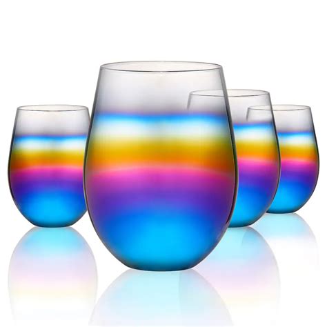 Artland 4 Piece Rainbow Stemless Wine Glass Set In 2020 Stemless Wine