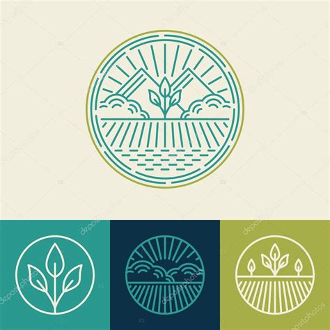 Vector Agriculture And Organic Farm Line Logos Set Of Design Elements