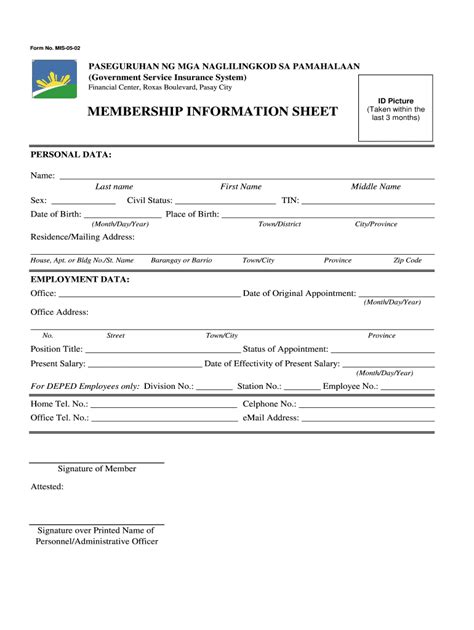 Gsis Membership Form Fill Out And Sign Online Dochub