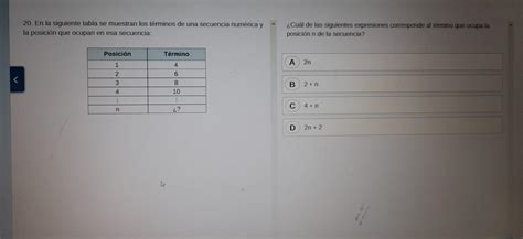 20 En la siguiente tabla se muestran los términos de una secuencia