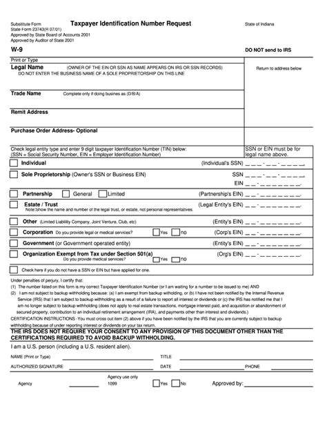 Irs W9 Form Printable Version