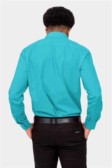 Mens Basic Solid Color Button Up Dress Shirt Turquoise G Style Usa