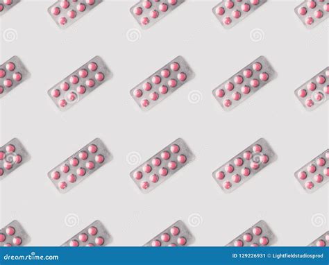Set Of Blister Packs With Pink Pills Stock Image Image Of Sickness