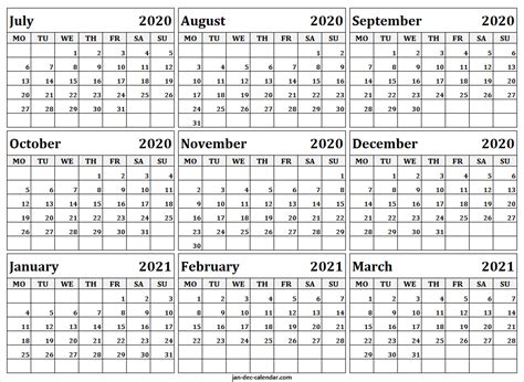 Blank Calendar July 2020 to March 2021 | Monthly Calendar ... Calendars are available in pdf and microsoft word formats.