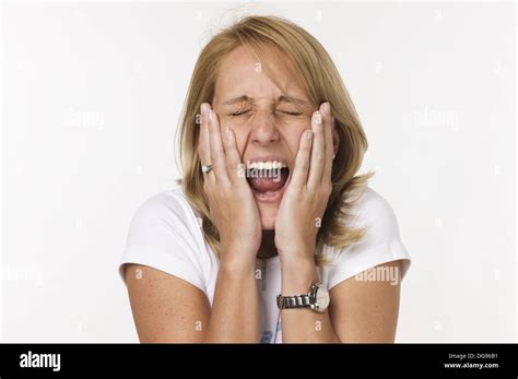 Blond Woman Screaming Stock Photo Alamy