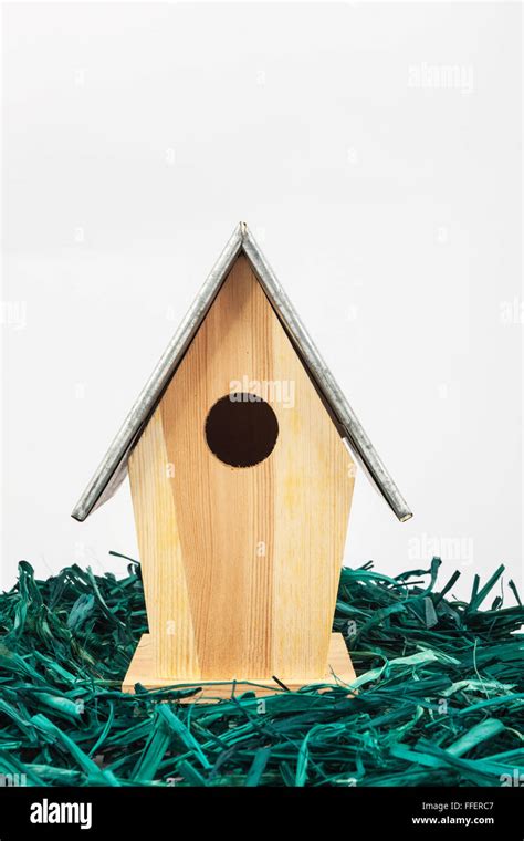 Wooden Birdhouse With Grass Stock Photo Alamy