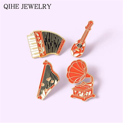 music lovers enamel pins tape harp accordion guitar brooches bag clothes lapel pin cool badge
